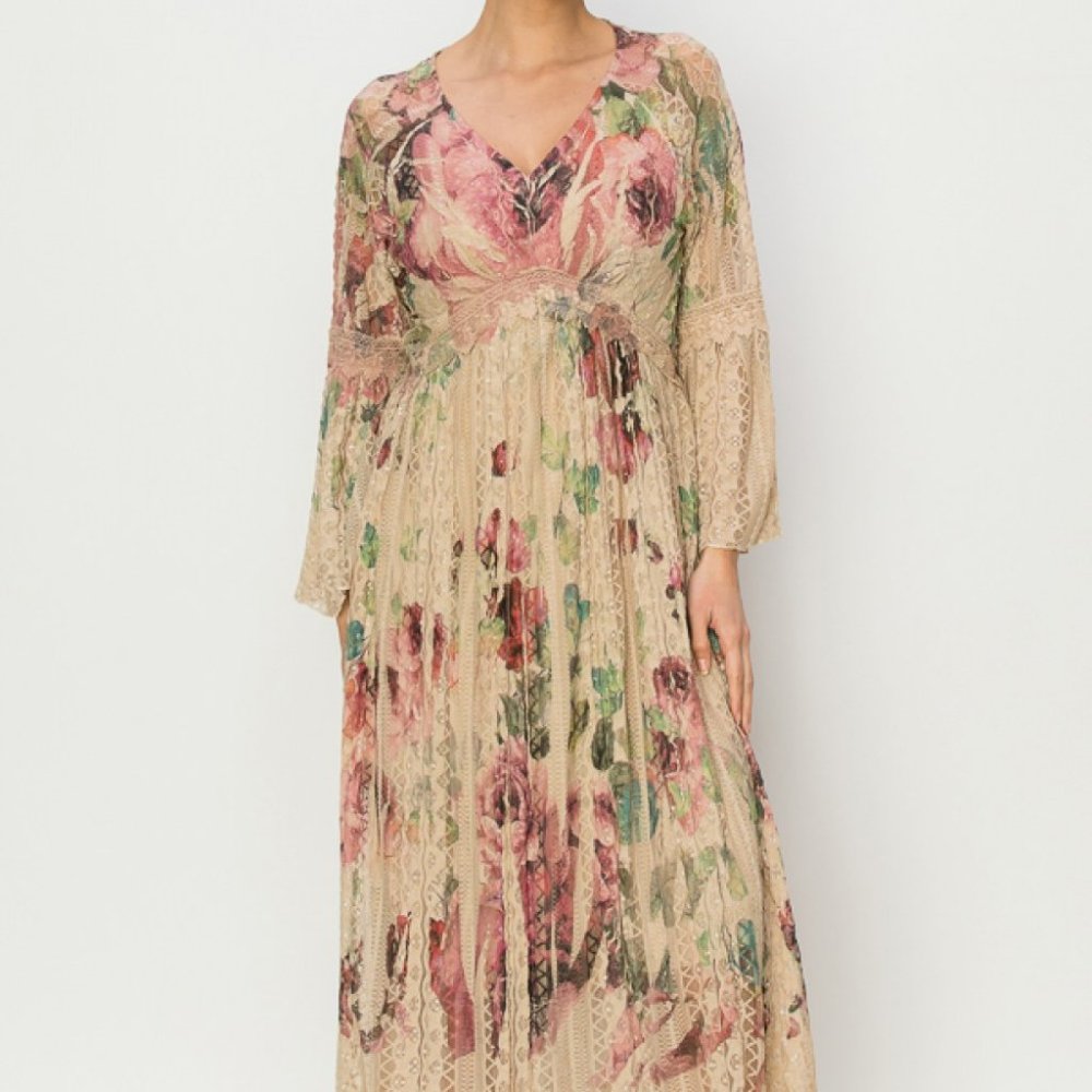 NEW ORIGAMI BIG ROSE all lace & lined maxi bohemian dress MAXI MAGNOLIA SM-3X